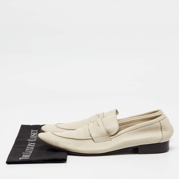 Pre Owned Saint Laurent Cream Leather  Slip On Loafers Size 45.5