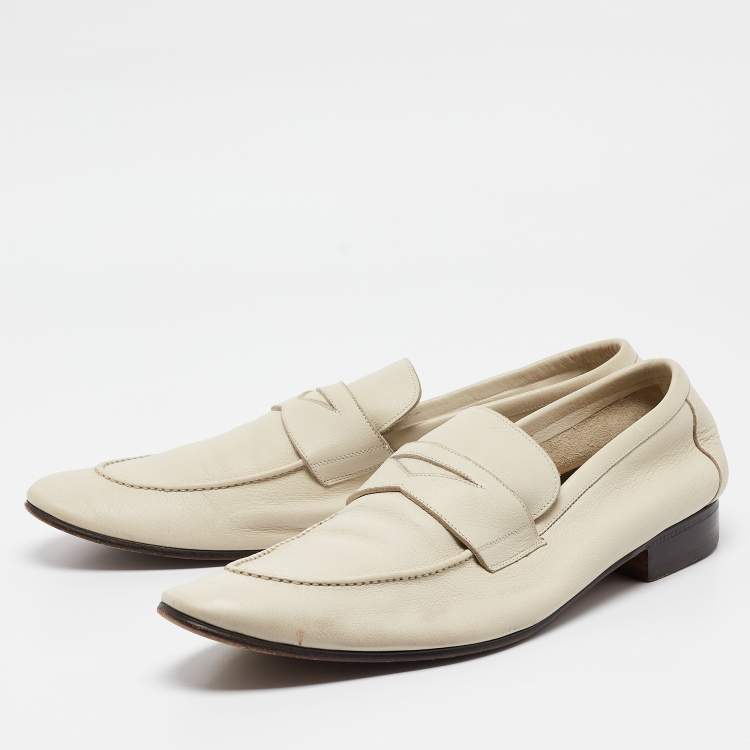 Pre Owned Saint Laurent Cream Leather  Slip On Loafers Size 45.5