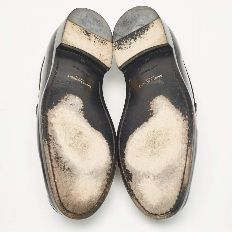 Pre Owned Saint Laurent Black Leather Slip On Loafers Size 45