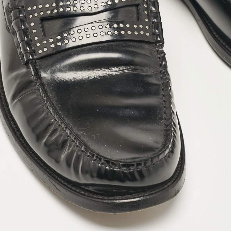 Pre Owned Saint Laurent Black Leather Slip On Loafers Size 45