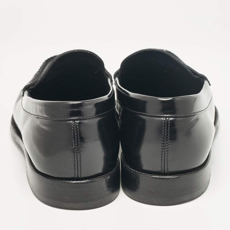 Pre Owned Saint Laurent Black Leather Slip On Loafers Size 45