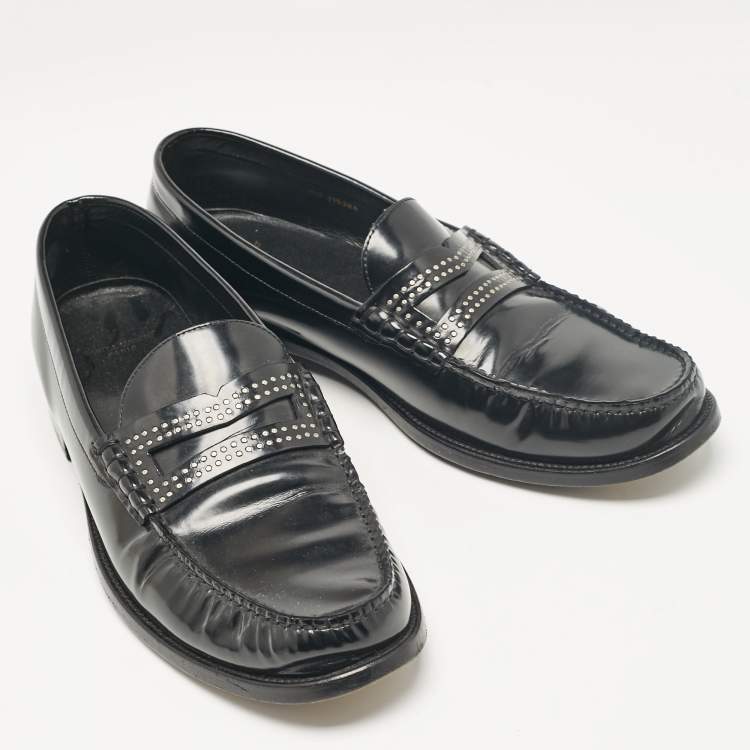 Pre Owned Saint Laurent Black Leather Slip On Loafers Size 45