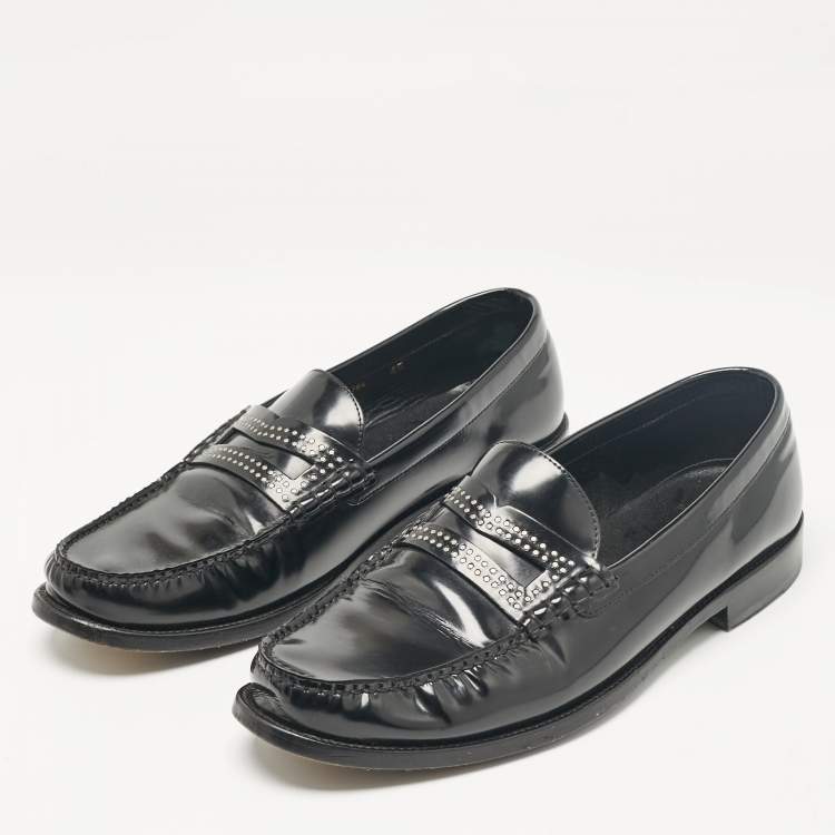 Pre Owned Saint Laurent Black Leather Slip On Loafers Size 45