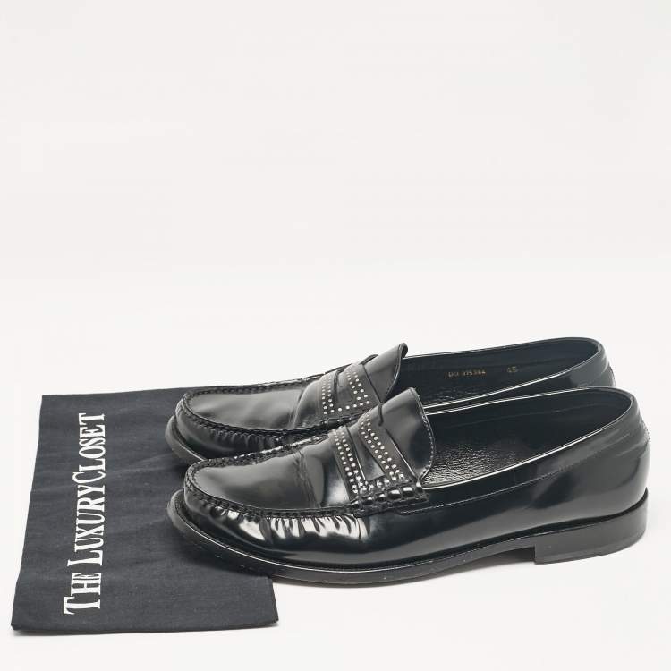 Pre Owned Saint Laurent Black Leather Slip On Loafers Size 45