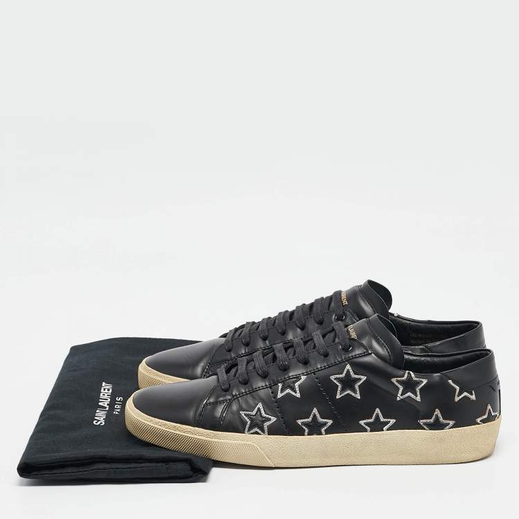 Pre Owned Saint Laurent Black Leather Court Classic Star Low Top Sneakers Size 44