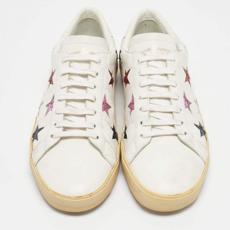Pre Owned Saint Laurent White Leather Court Classic Lace Up Sneakers Size 44