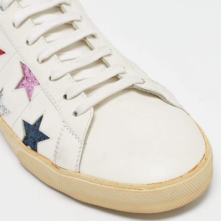 Pre Owned Saint Laurent White Leather Court Classic Lace Up Sneakers Size 44
