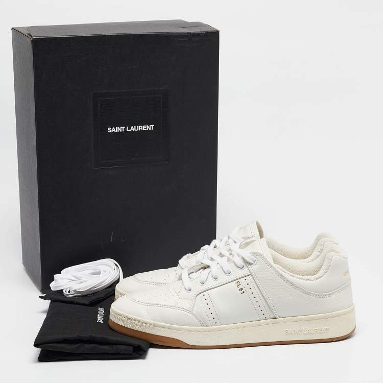 Pre Owned Saint Laurent White Leather Lace Up Sneakers Size 45