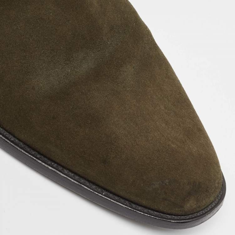 Pre Owned Saint Laurent Green Suede Wyatt Ankle Length Boots Size 39