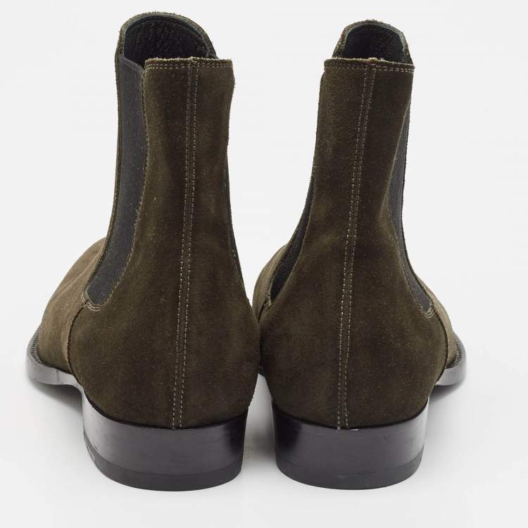 Pre Owned Saint Laurent Green Suede Wyatt Ankle Length Boots Size 39