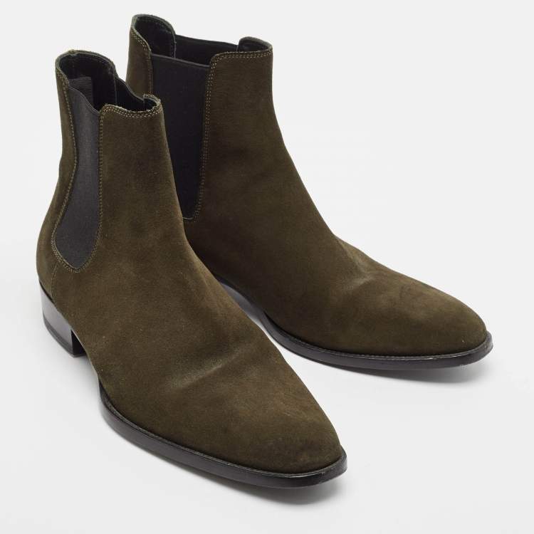 Pre Owned Saint Laurent Green Suede Wyatt Ankle Length Boots Size 39