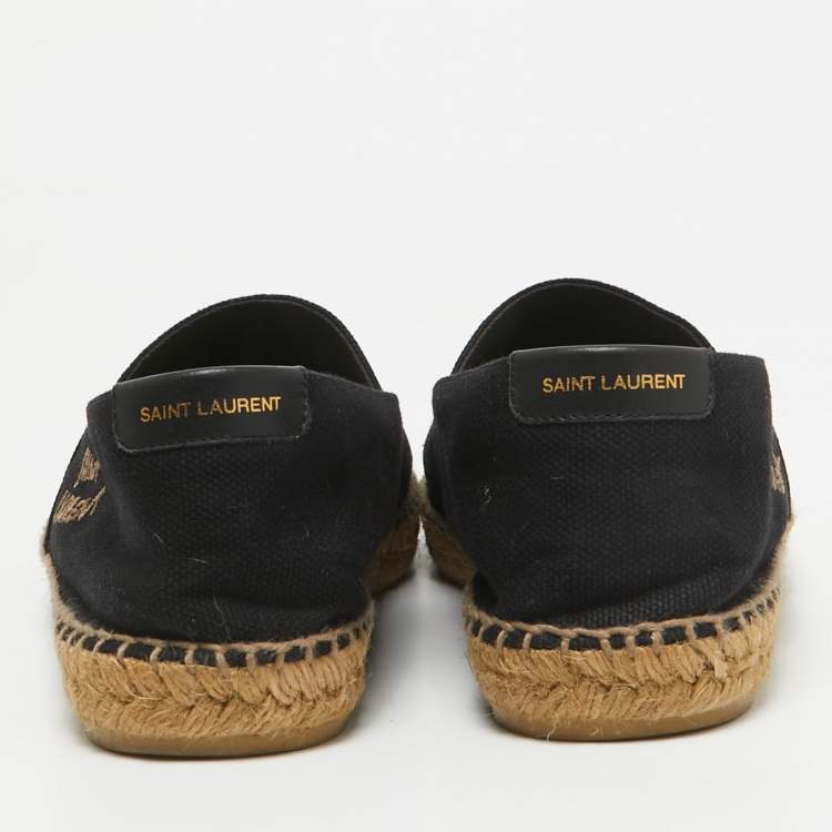 Pre Owned Saint Laurent Black Canvas Logo Embroidered Espadrilles Size 41.5