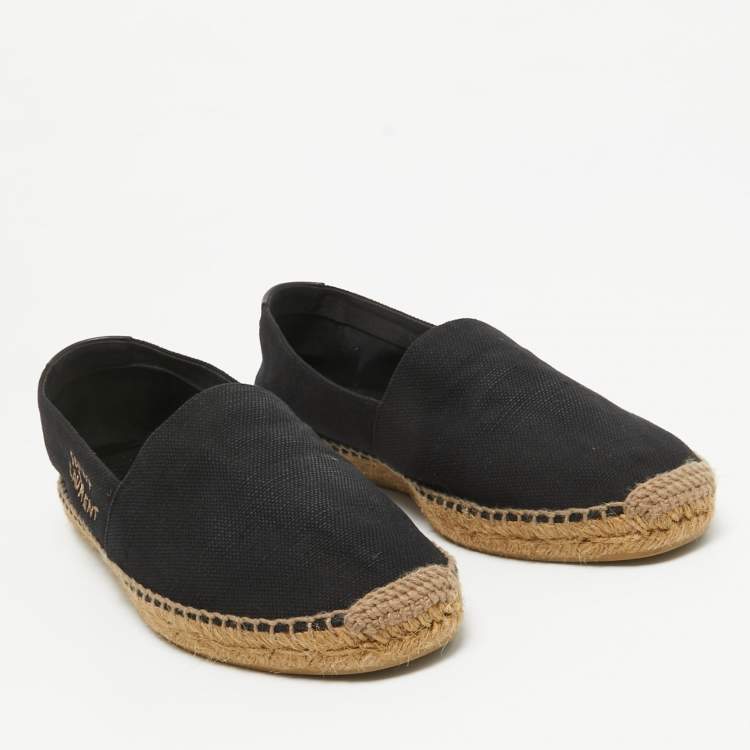 Pre Owned Saint Laurent Black Canvas Logo Embroidered Espadrilles Size 41.5