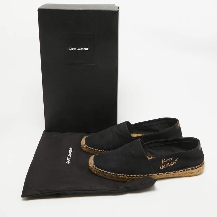 Pre Owned Saint Laurent Black Canvas Logo Embroidered Espadrilles Size 41.5