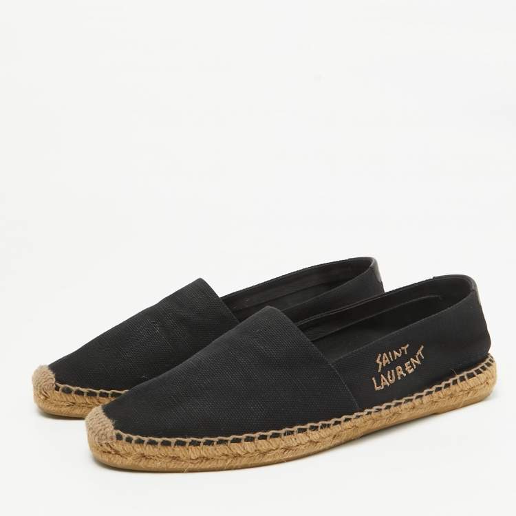 Pre Owned Saint Laurent Black Canvas Logo Embroidered Espadrilles Size 41.5