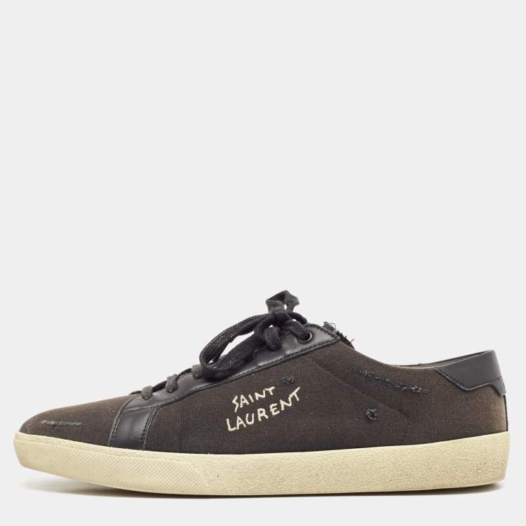Pre Owned Saint Laurent Black Distressed Canvas Court Classic Sneakers Size 45