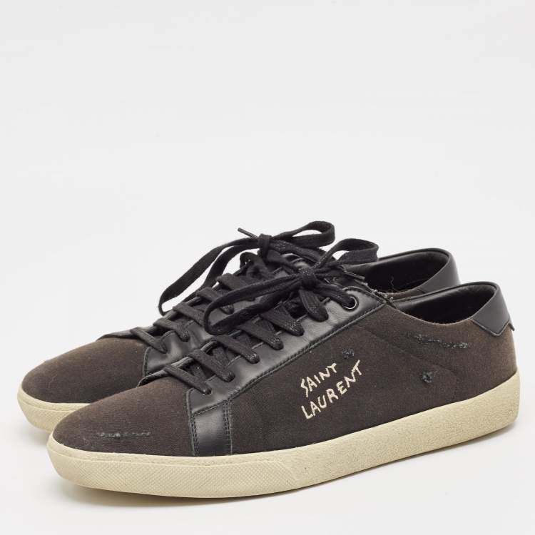 Pre Owned Saint Laurent Black Distressed Canvas Court Classic Sneakers Size 45