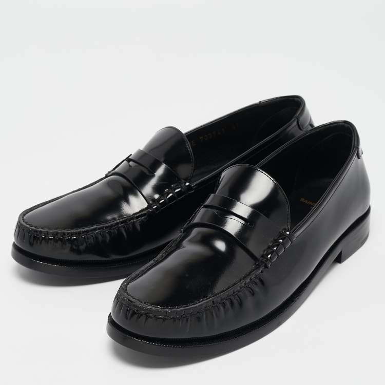 Pre Owned Saint Laurent Black Leather Le Penny Loafers Size 41