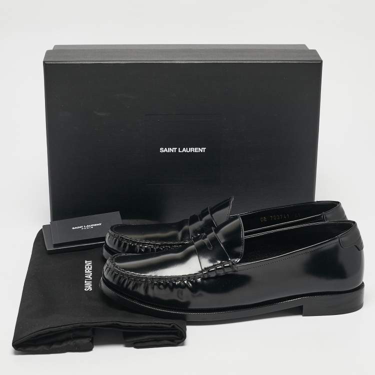 Pre Owned Saint Laurent Black Leather Le Penny Loafers Size 41