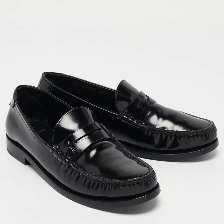 Pre Owned Saint Laurent Black Leather Le Penny Loafers Size 41