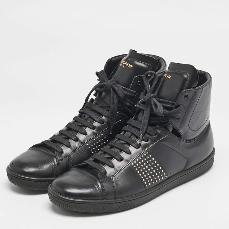 Pre Owned Saint Laurent Black Leather Court Classic SL/10H High Top Sneakers Size 41