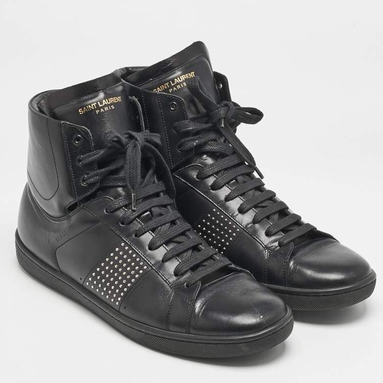 Pre Owned Saint Laurent Black Leather Court Classic SL/10H High Top Sneakers Size 41
