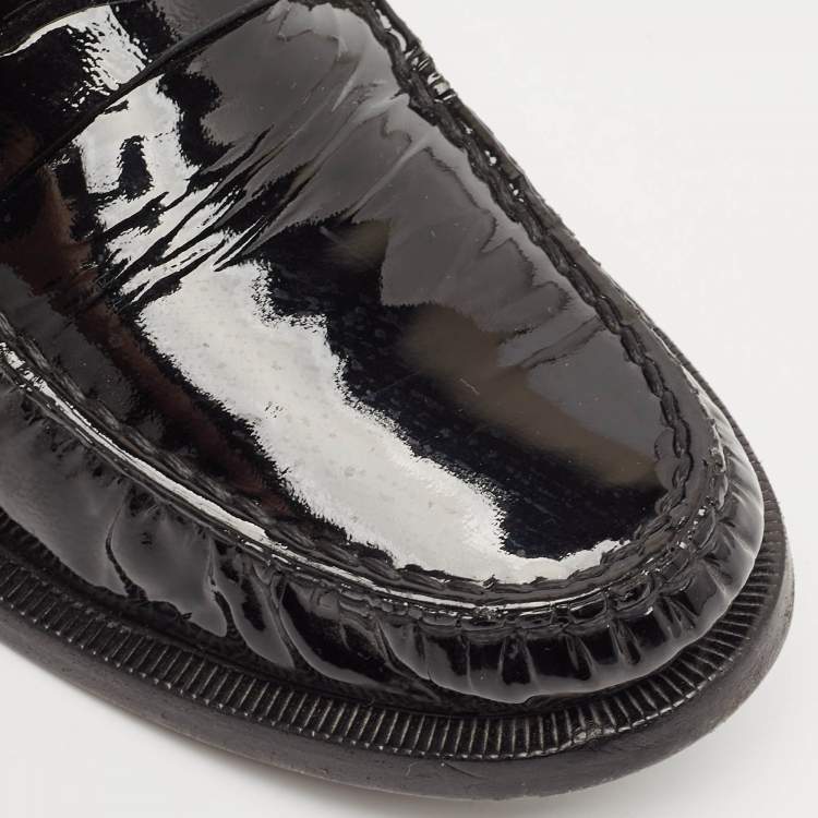 Pre Owned Saint Laurent Black Patent Leather Le Penny Loafers Size 40.5