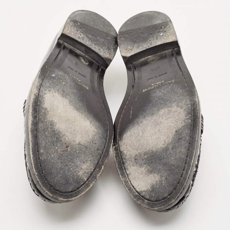 Pre Owned Saint Laurent Black Patent Leather Le Penny Loafers Size 40.5