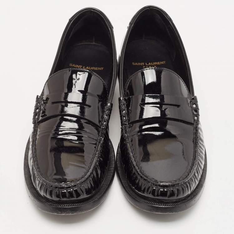 Pre Owned Saint Laurent Black Patent Leather Le Penny Loafers Size 40.5