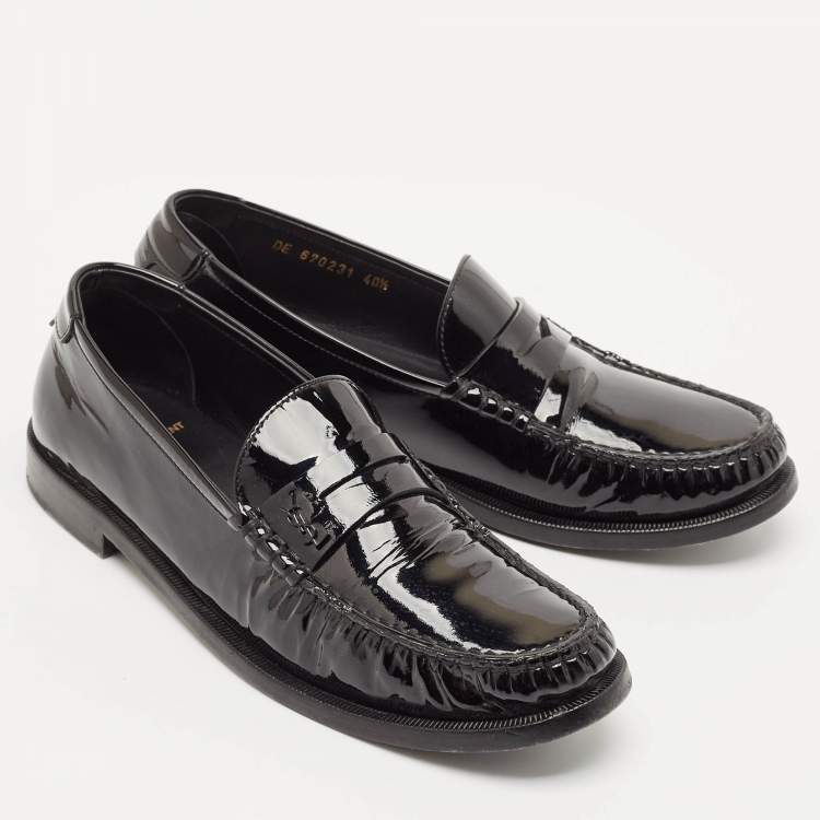 Pre Owned Saint Laurent Black Patent Leather Le Penny Loafers Size 40.5