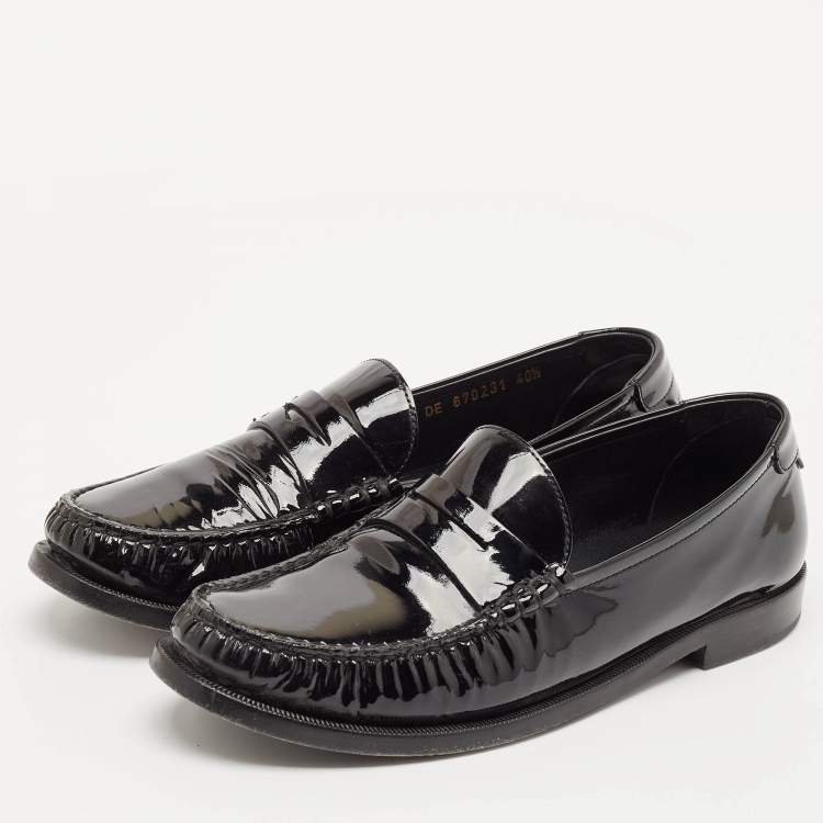 Pre Owned Saint Laurent Black Patent Leather Le Penny Loafers Size 40.5