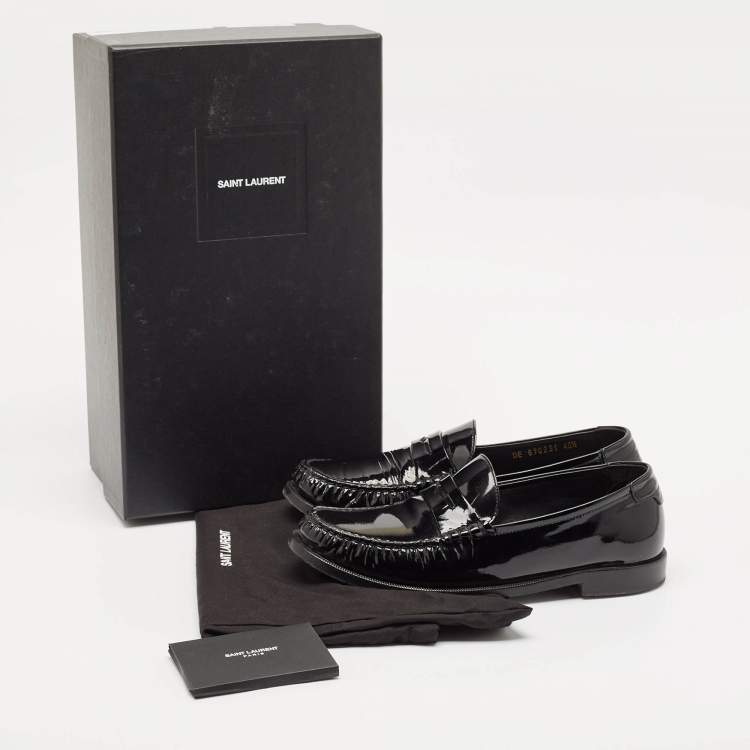Pre Owned Saint Laurent Black Patent Leather Le Penny Loafers Size 40.5