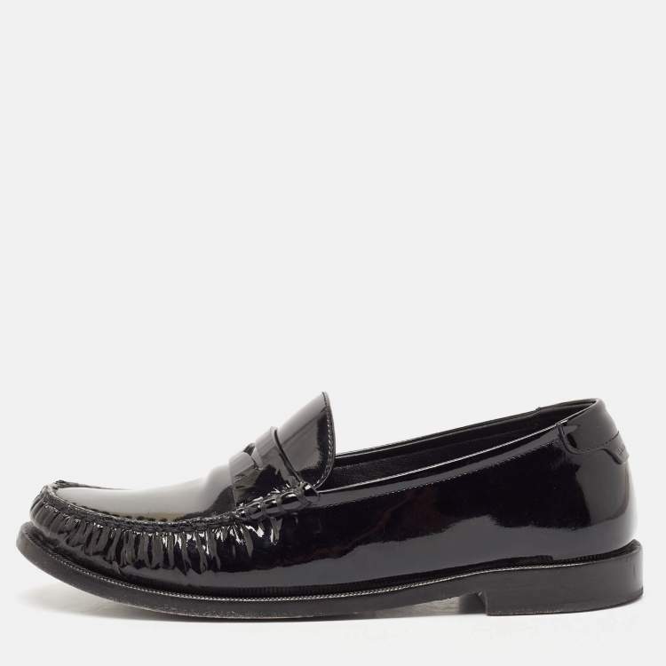 Pre Owned Saint Laurent Black Patent Leather Le Penny Loafers Size 40.5