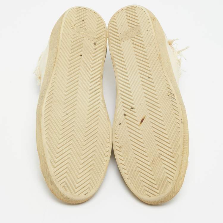 Pre Owned Saint Laurent Off White Distressed Canvas Court Classic Sneakers Size 45