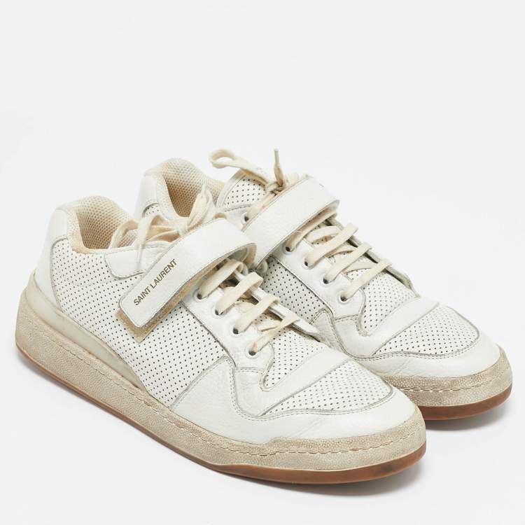 Pre Owned Saint Laurent White Perforated Leather Low Top Sneakers Size 45