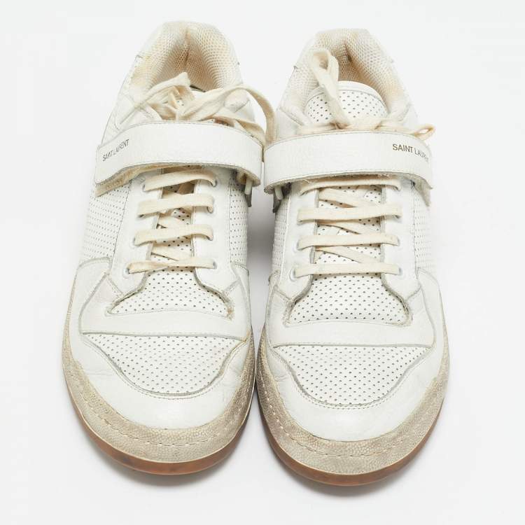 Pre Owned Saint Laurent White Perforated Leather Low Top Sneakers Size 45