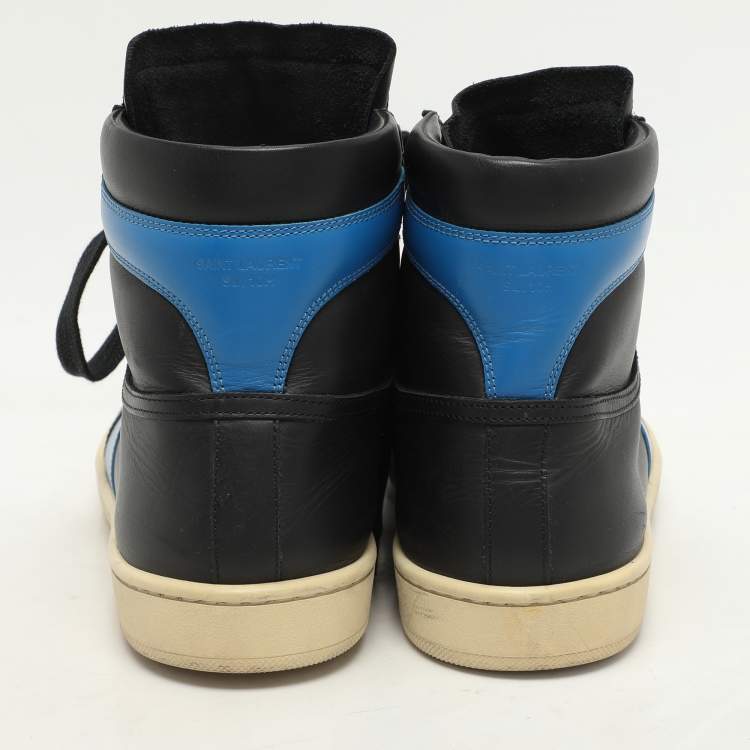 Pre Owned Saint Laurent Black/Blue Leather SL-10H High Top Sneakers Size 41