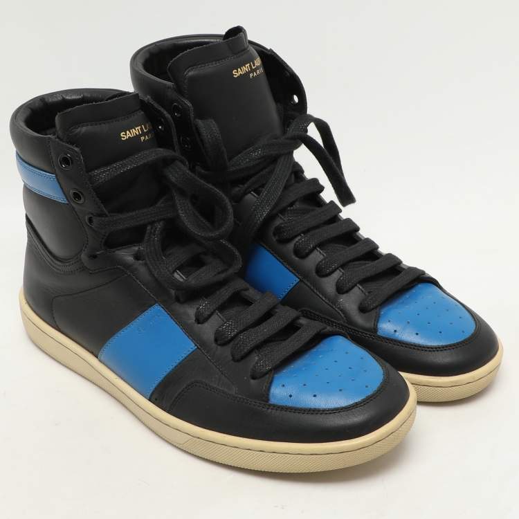 Pre Owned Saint Laurent Black/Blue Leather SL-10H High Top Sneakers Size 41