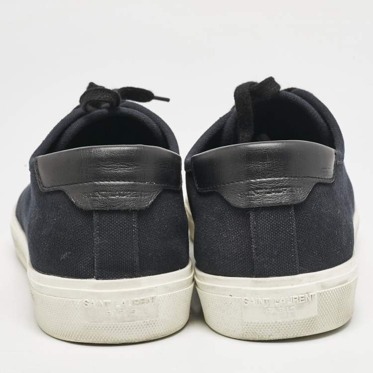Pre Owned Saint Laurent Black Canvas and Leather Malibu Sneakers Size 46