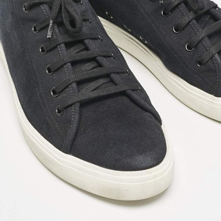 Pre Owned Saint Laurent Black Canvas and Leather Malibu Sneakers Size 46