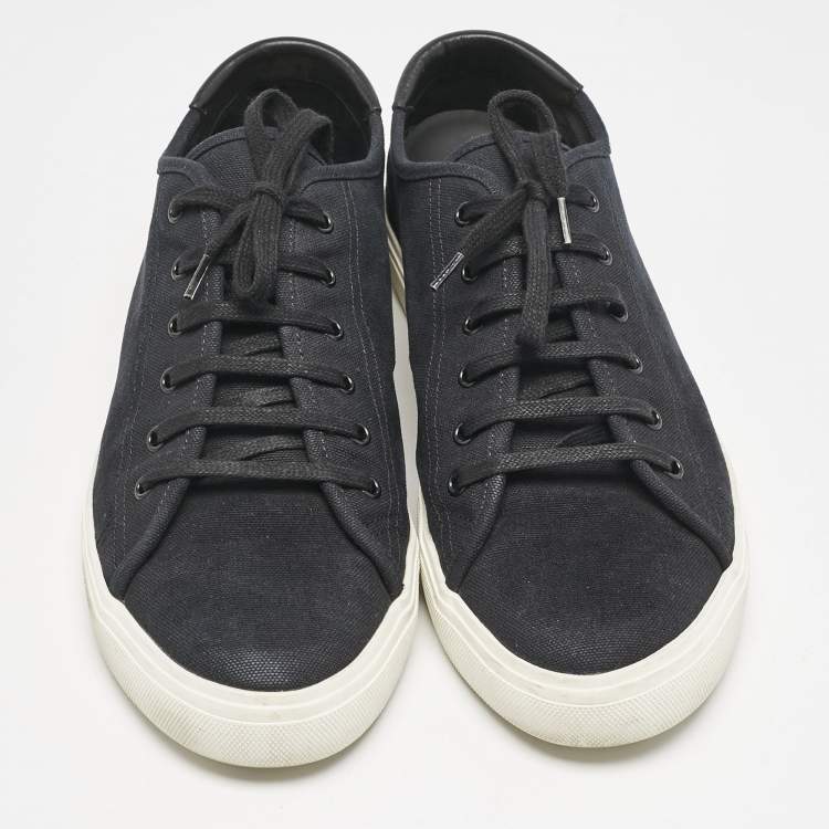 Pre Owned Saint Laurent Black Canvas and Leather Malibu Sneakers Size 46