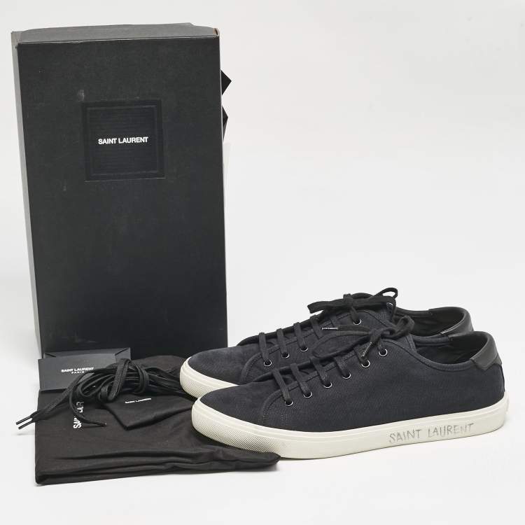 Pre Owned Saint Laurent Black Canvas and Leather Malibu Sneakers Size 46