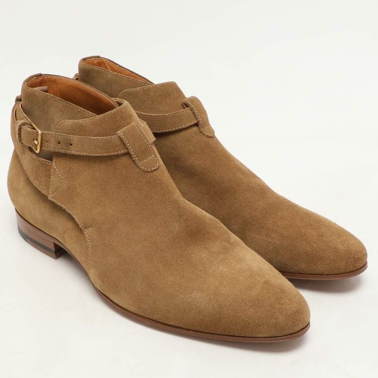 Pre Owned Saint Laurent Paris Khaki Suede Jodhpur Ankle Length Boots Size 41