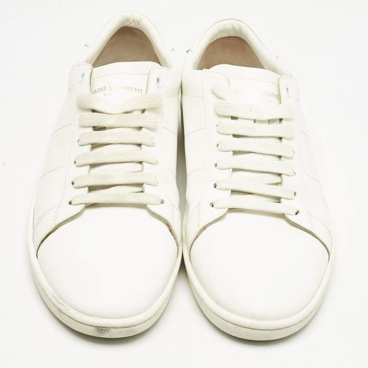 Pre Owned Saint Laurent White Leather Lace Up Sneakers Size 42