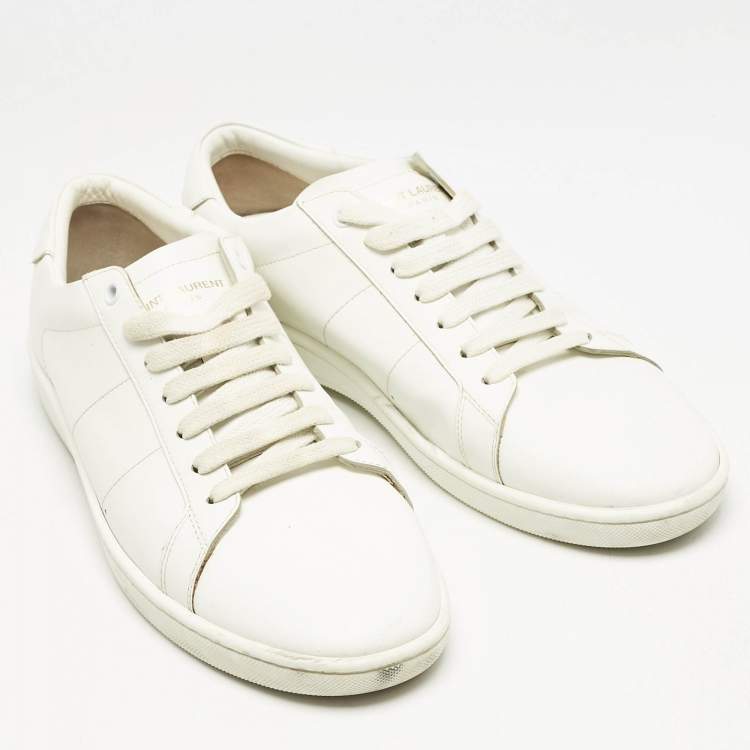 Pre Owned Saint Laurent White Leather Lace Up Sneakers Size 42