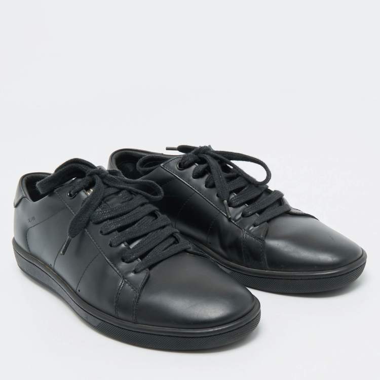 Pre Owned Saint Laurent  Black Leather Court Classic Lips Low Top Sneakers Size 40