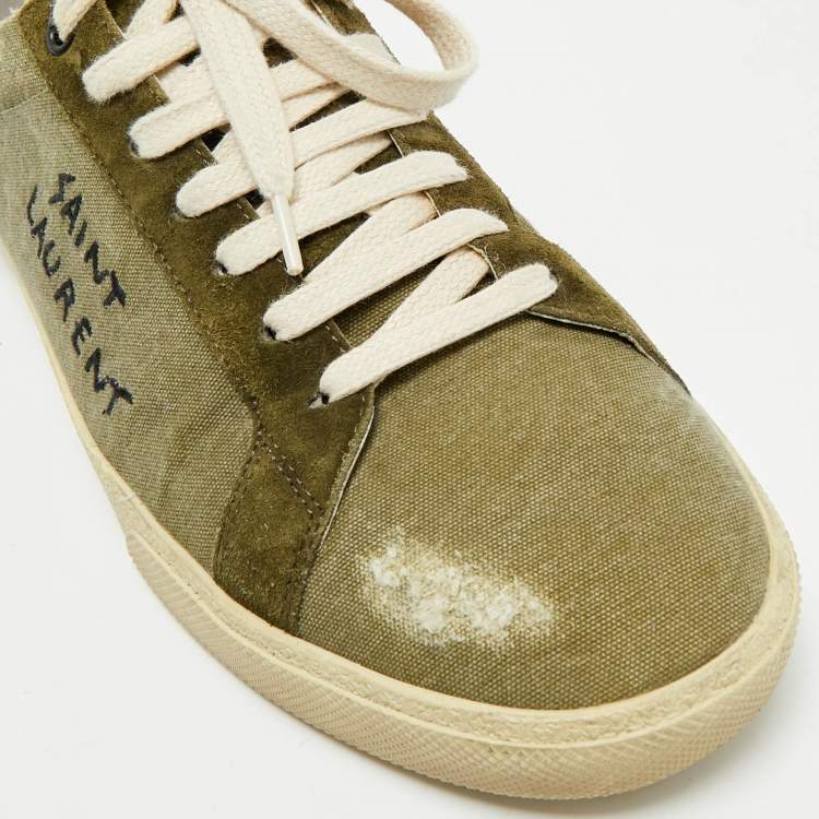 Pre Owned Saint Laurent Green Suede and Canvas Lace Up Sneakers Size 40