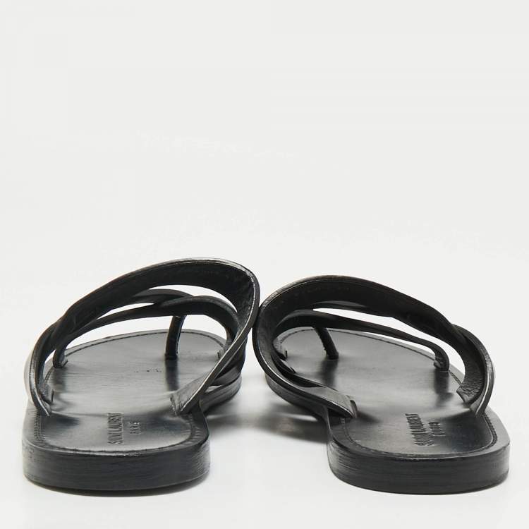 Pre Owned Saint Laurent Black Leather Culver Flat Slides Size 41