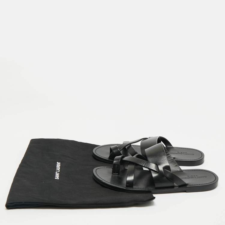 Pre Owned Saint Laurent Black Leather Culver Flat Slides Size 41