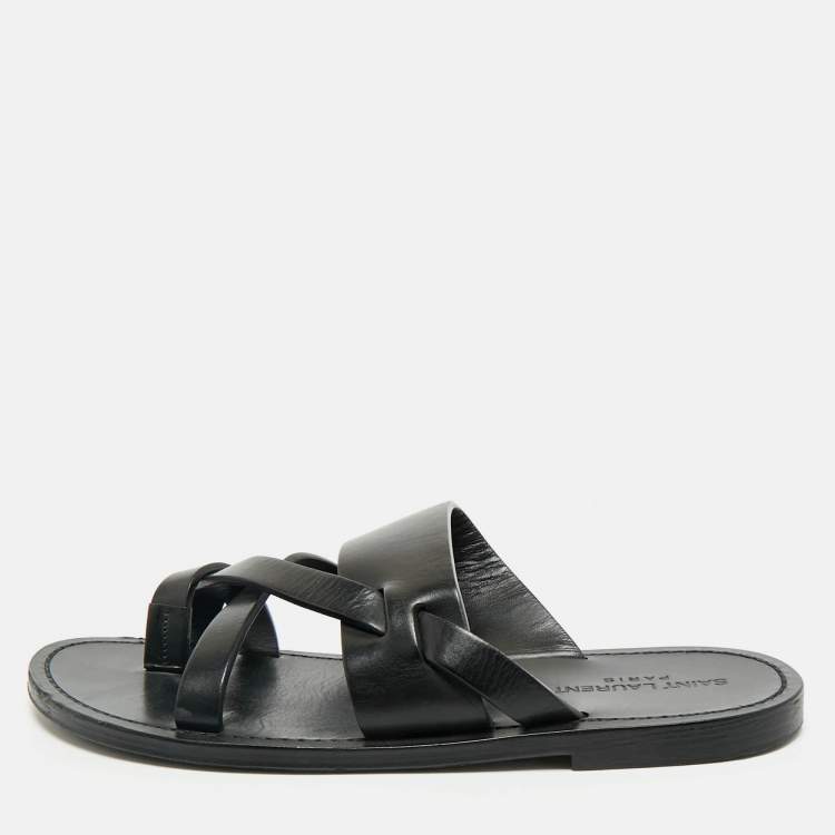 Pre Owned Saint Laurent Black Leather Culver Flat Slides Size 41